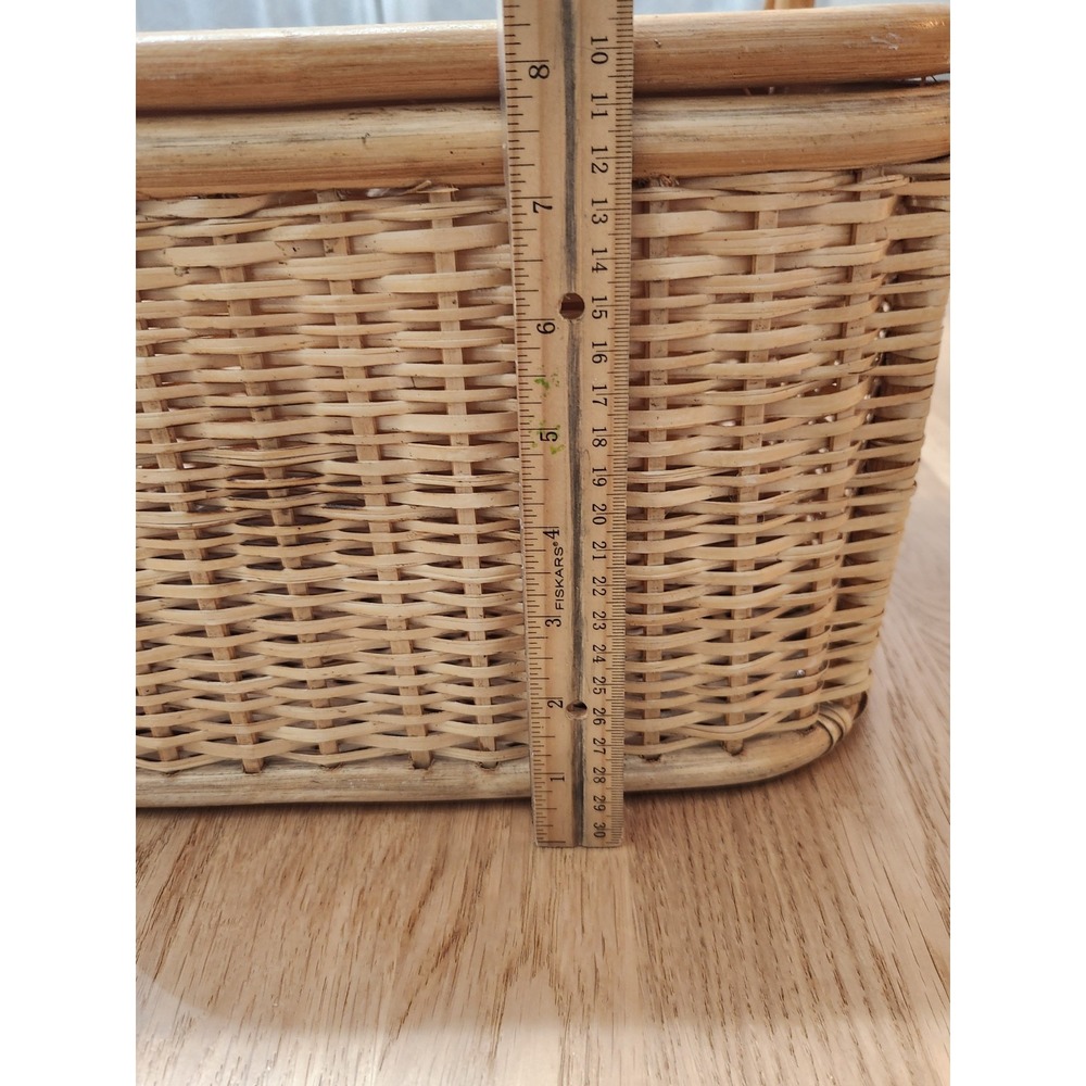 Vintage Large 2 Wine Bottle  Holder Rattan Bamboo Hinge Wicker Picnic Basket - Picture 14 of 15